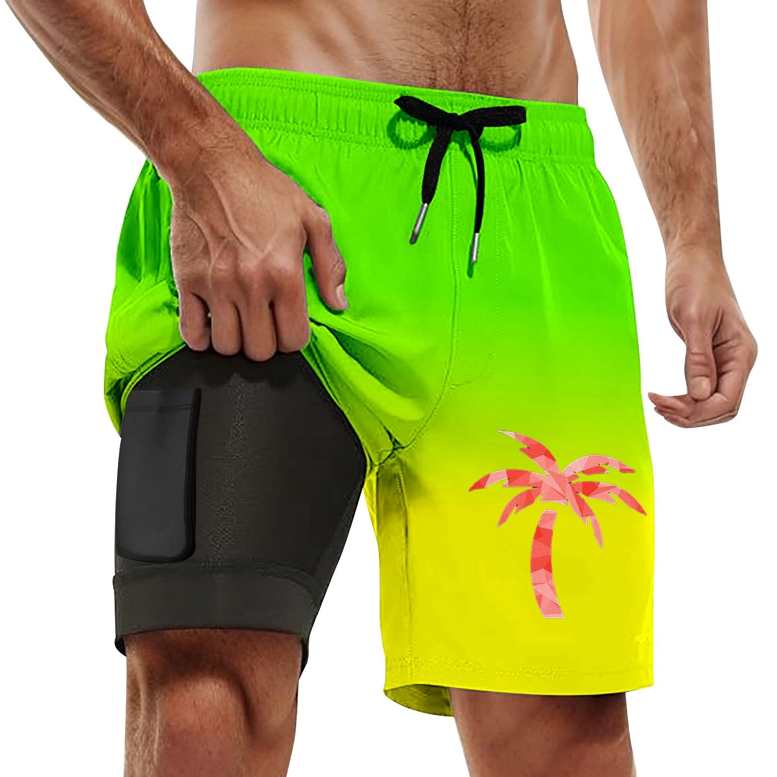 Boys Swim Trunks Animal Print Short Sleeved T Shirt Capybara Mental State Beach Clothes for Men,Green,3XL