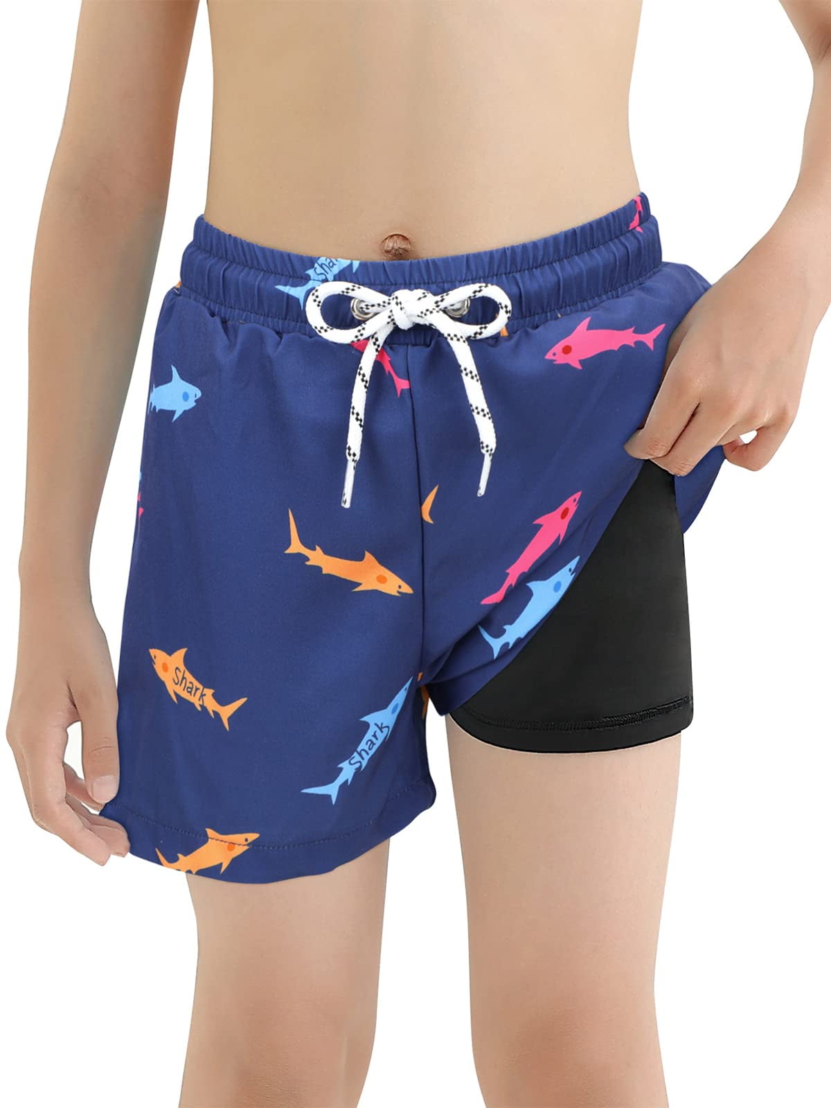 Boys Swim Trunks Boxer Brief Liner Boys Bathing Suit with Compression