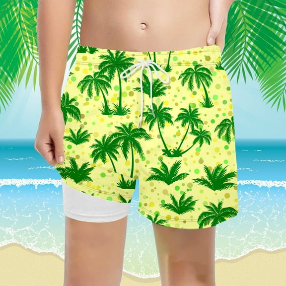 Boys Swim Trunks Child Kids Boys Summer Lightweight Beach Casual Shorts Cartoon Print Quick Dry Swim Trunks Boys Rash Guard Yellow 5 Years-6 Years
