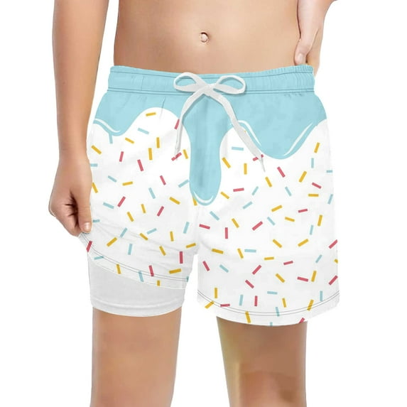 Boys Swim Trunks Cute Melted Ice Cream Print Bathing Suit Shorts Sky Blue 8-