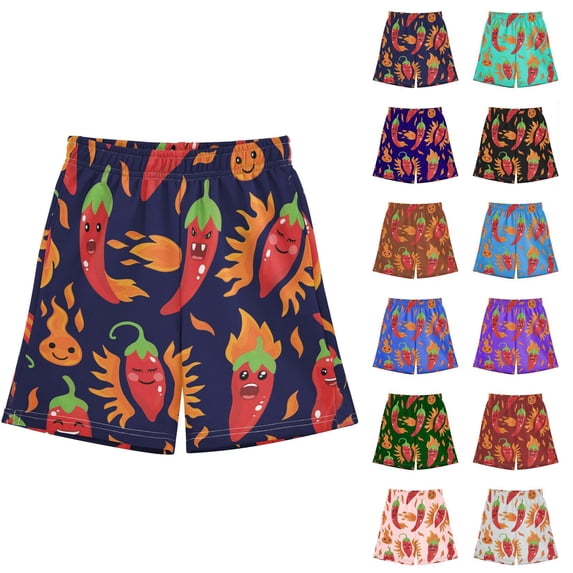 Boys Swim Trunks Funny Chili Pepper Print Quick Dry Lightweight Swim Shorts Elastic Waist Beach Vacation Swimwear