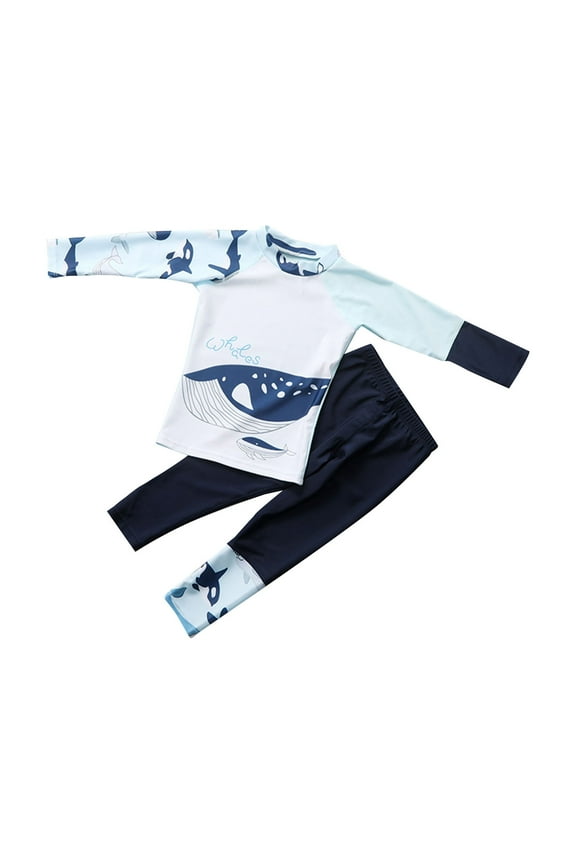 Boys Swim Trunks Kids Long Sleeve Rashguard Long Pants Swimsuits Sunsuits Surf Bathing Suit Swimsuit for Boys Blue 3 Years-4 Years