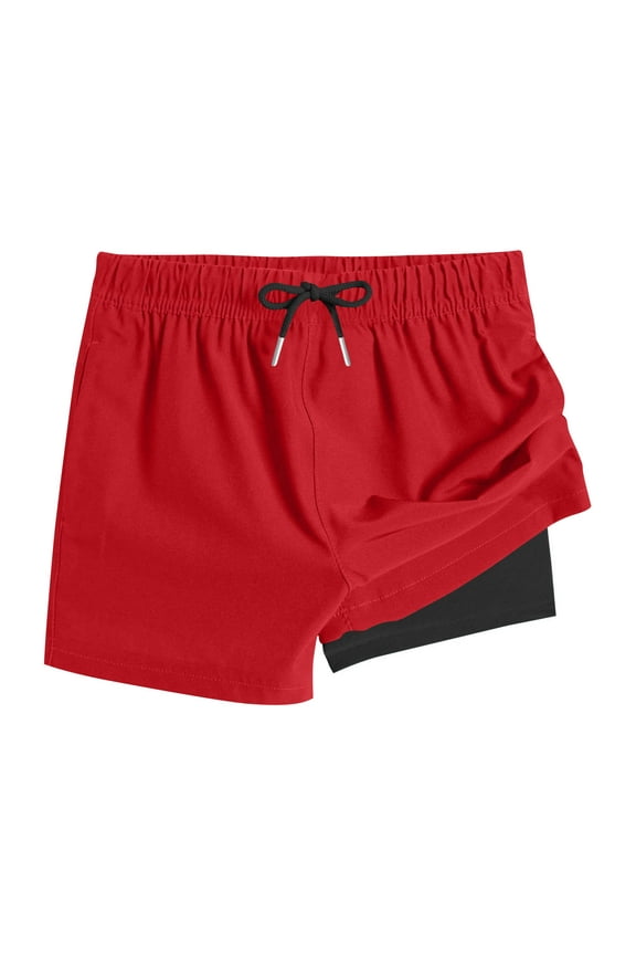 Boys Swim Trunks Lightweight Breathable Elastic Waisted Short with Compression Liner Beach Shorts Size 4-15