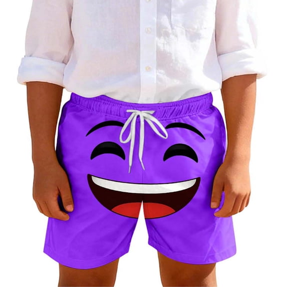 Boys Swim Trunks Purple Print Quick Dry Stretch Polyester Spandex Adjustable Drawstring Elastic Waist Kids Beach Pool Water Park Wear for 5-14 Years Old,Size 11 T