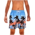 thumbnail image 1 of Boys Swim Trunks Quick Dry Board Shorts with Adjustable Drawstring, Blue Palm Tree Tropical Print for Beach Pool Vacation,Size 9-10T, 1 of 8