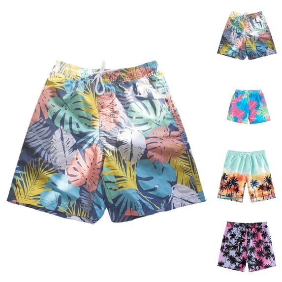 Boys Swim Trunks Quick Dry Lightweight Beach Swim Shorts Knee Length Hawaiian Style Boys Bathing Suit for Summer Vacation