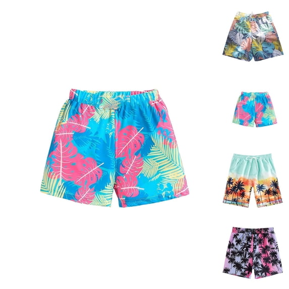 Boys Swim Trunks Quick Dry Lightweight Beach Swim Shorts Knee Length Hawaiian Style Boys Bathing Suit for Summer Vacation