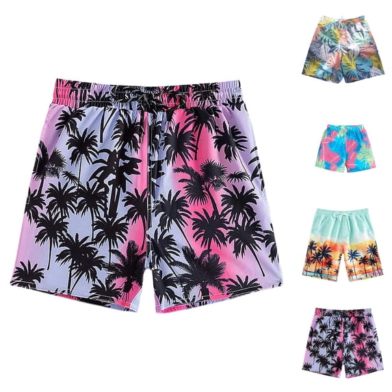 Boys Swim Trunks Quick Dry Lightweight Beach Swim Shorts Knee Length Hawaiian Style Boys Bathing Suit for Summer Vacation