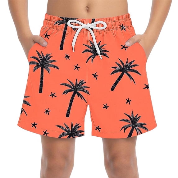 Boys' Swim Trunks Quick Dry Tropical Palm Tree Print Board Shorts with Pockets Elastic Waist Drawstring Sizes 4-15,Size 8-9T