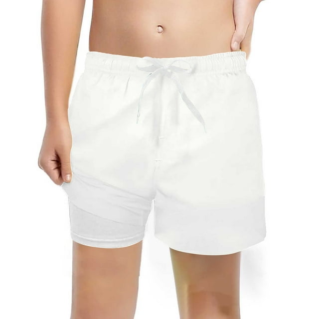 Boys Swim Trunks Size 10-12 Liner Compression Drawstring Soild Color No-Chafing Swimming Shorts Slim Fit Casual Shorts,White,14T