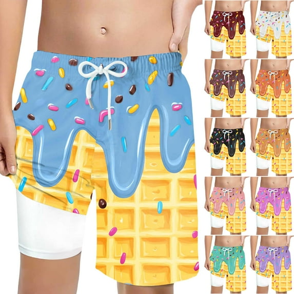 Boys Swim Trunks Size 10-12 Various Colorful Donuts Boy's Shorts Drawstring Waist Summer Casual Shorts, 7-15 Years