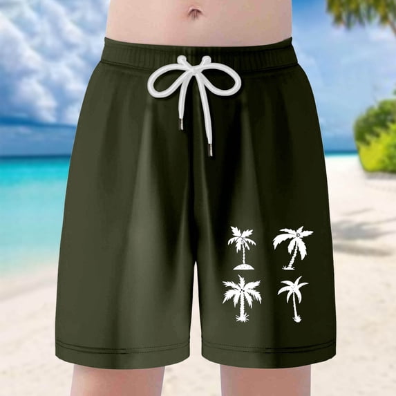 Boys Swim Trunks Size 14-16 Lightweight Slim-Fit Soft Swimwear Swimming Surfing Relaxed Cool Short Pants Summer Clothing 05 Army Green
