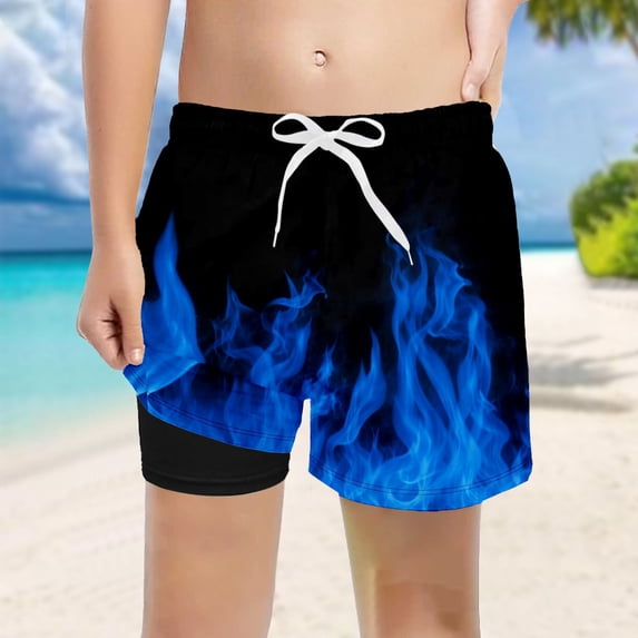 Boys Swim Trunks Size 7-8Y Cartoon Print Beach Shorts with Liner Summer Swimming Pool Casual Youth Kids Board Shorts