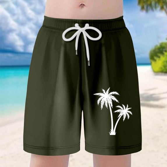 Boys Swim Trunks Size 8-9 Lightweight Slim-Fit Soft Swimwear Swimming Surfing Relaxed Cool Short Pants Summer Clothing 01 Army Green