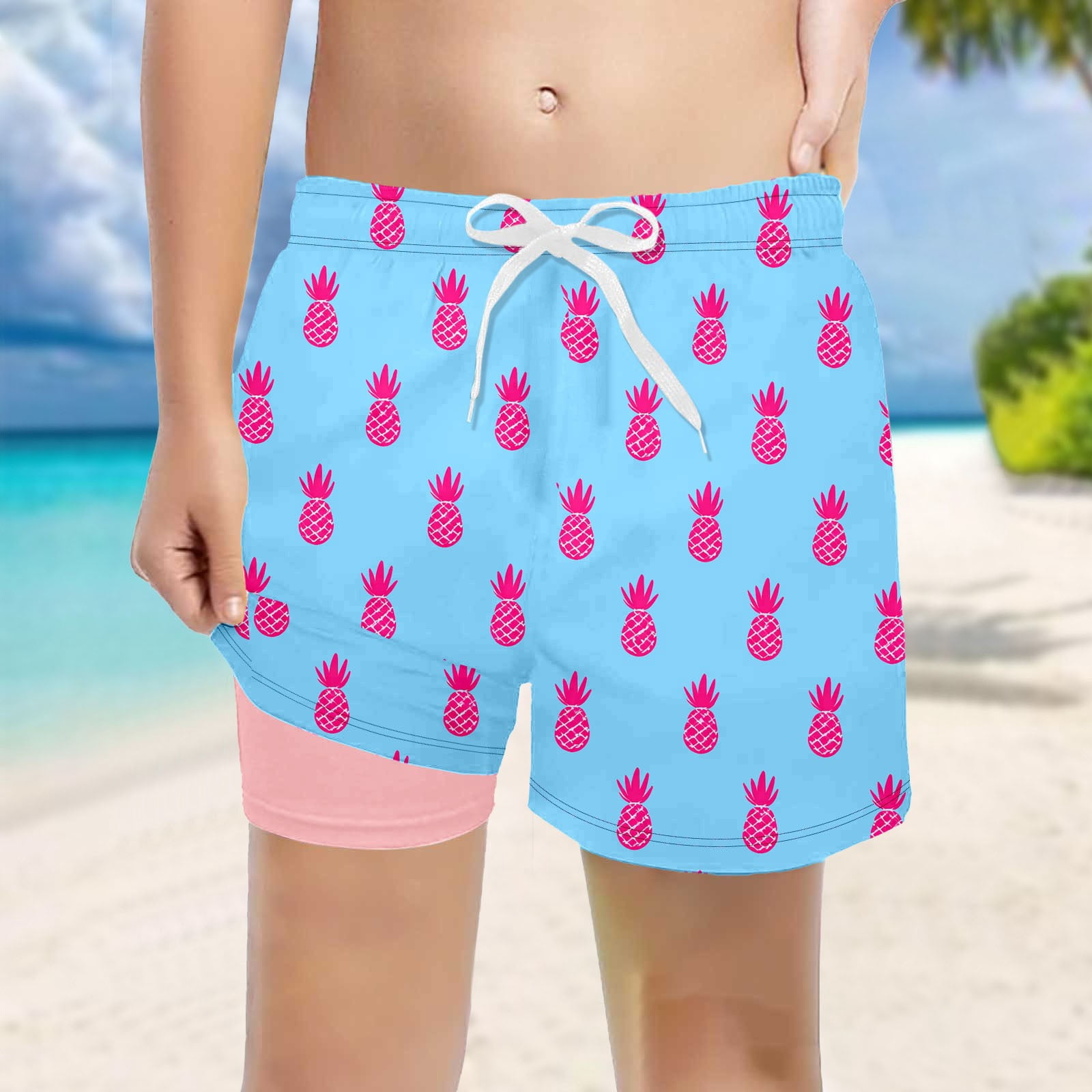 Boys Swim Trunks Size 9-10Y Pineapple Print Beach Shorts with Liner ...