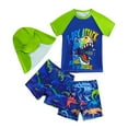 thumbnail image 1 of Boys Swim Trunks Summer Short Sleeve Cartoon Dinosaur Print Tops Short Pants Hat Set Toddler Swimsuit Blue 6 Years-7 Years, 1 of 5
