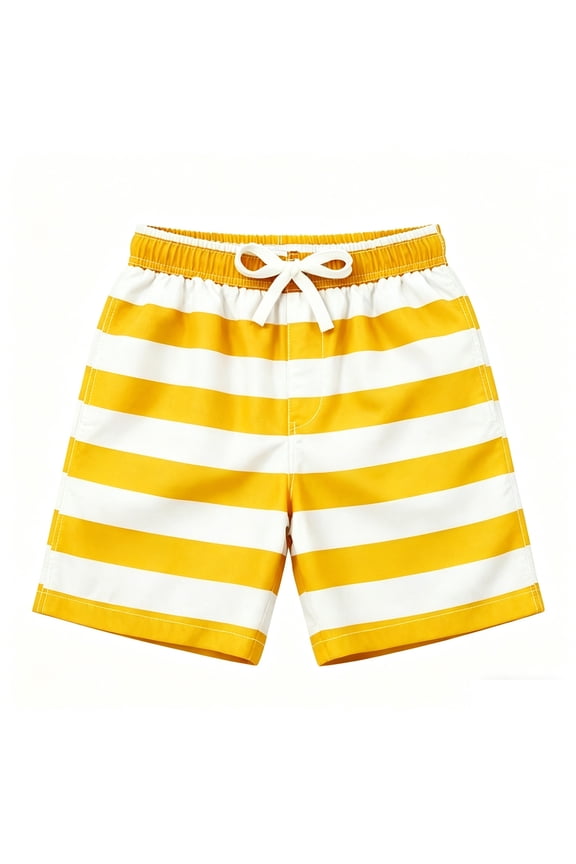 Boys Swim Trunks Two Tone Striped Print Beach Shorts Summer Pool Wear for Kids for Beach and Vacation Yellow 150