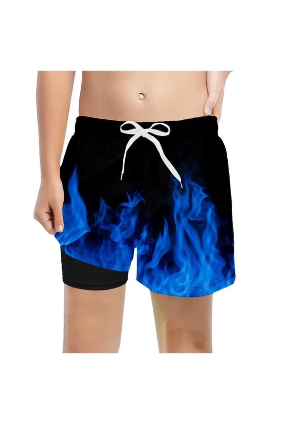 Boys Swim Trunks with Boxer Mesh Liner Swim Shorts Bathing Suit Elastic Waist Quick_Dry Swimwear Beach Swimming Shorts