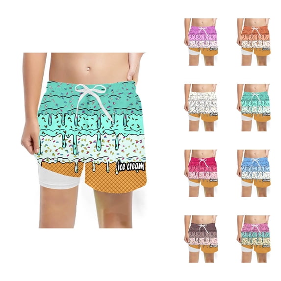 Boys Swim Trunks with Compression Liner Ice Cream Shorts Drawstring Quick Dry Swim Shorts for Boys Beach Vacation