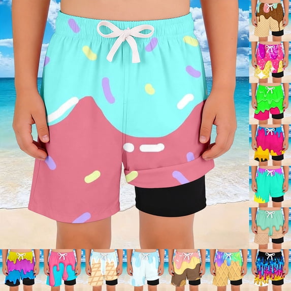 Boys Swim Trunks with Compression Liner Kids Quick Dry Bathing Suit Summer Swim Shorts
