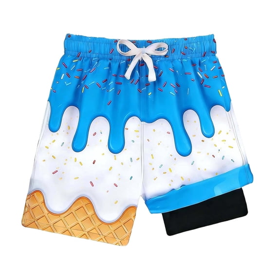 Boys Swim Trunks with Compression Liner Kids Stretch Swim Shorts Quick Dry Beach Swimsuit Boys Bathing Suits Size 5-6 Years