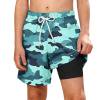 Boys Swim Trunks with Compression Liner Quick Dry Board Shorts Camouflage Swim Short
