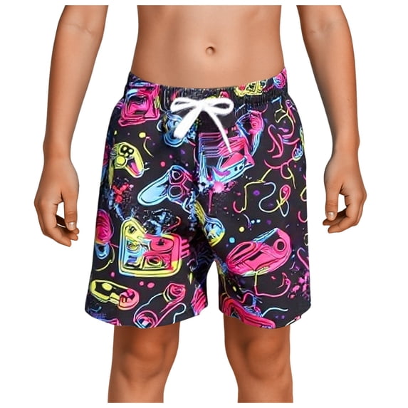 Boys Swim Trunks with Compression Liner Quick Drying Swimsuit Shorts 6-12 Years Swimwear Wide Leg Swim Short Pants Bathing Suit Bottom Colorful