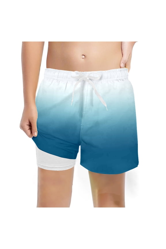 Boys Swim Trunks with Compression Liner Solid Toddler Stretch Swim Shorts Sky Blue 14-16 Years