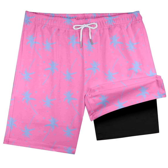Boys Swim Trunks with Compression Liner Summer Beach Hawaiian Tropical Printed Drawstring Comfy Quick Dry Bathing Shorts