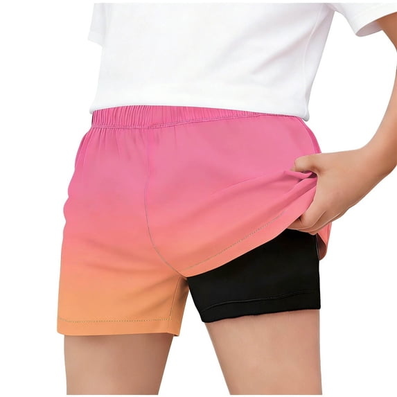 Boys Swim Trunks with Compression Liner Summer Gradient Breathable Elastic Waisted Casual Beach Short Size 5-15
