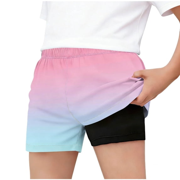 Boys Swim Trunks with Compression Liner Summer Gradient Breathable Elastic Waisted Casual Beach Short Size 5-15
