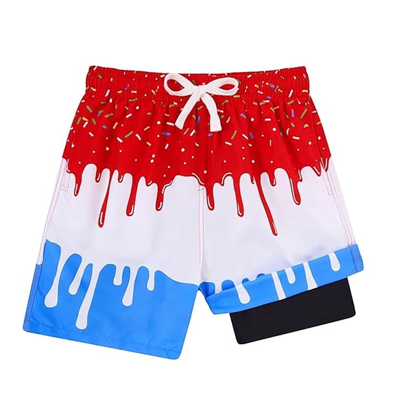 Boys' Swim Trunks with Compression Liner Swim Shorts Boys Stretch Quick Dry Beach Swimsuit Boys Shorts Size 13-14 Years