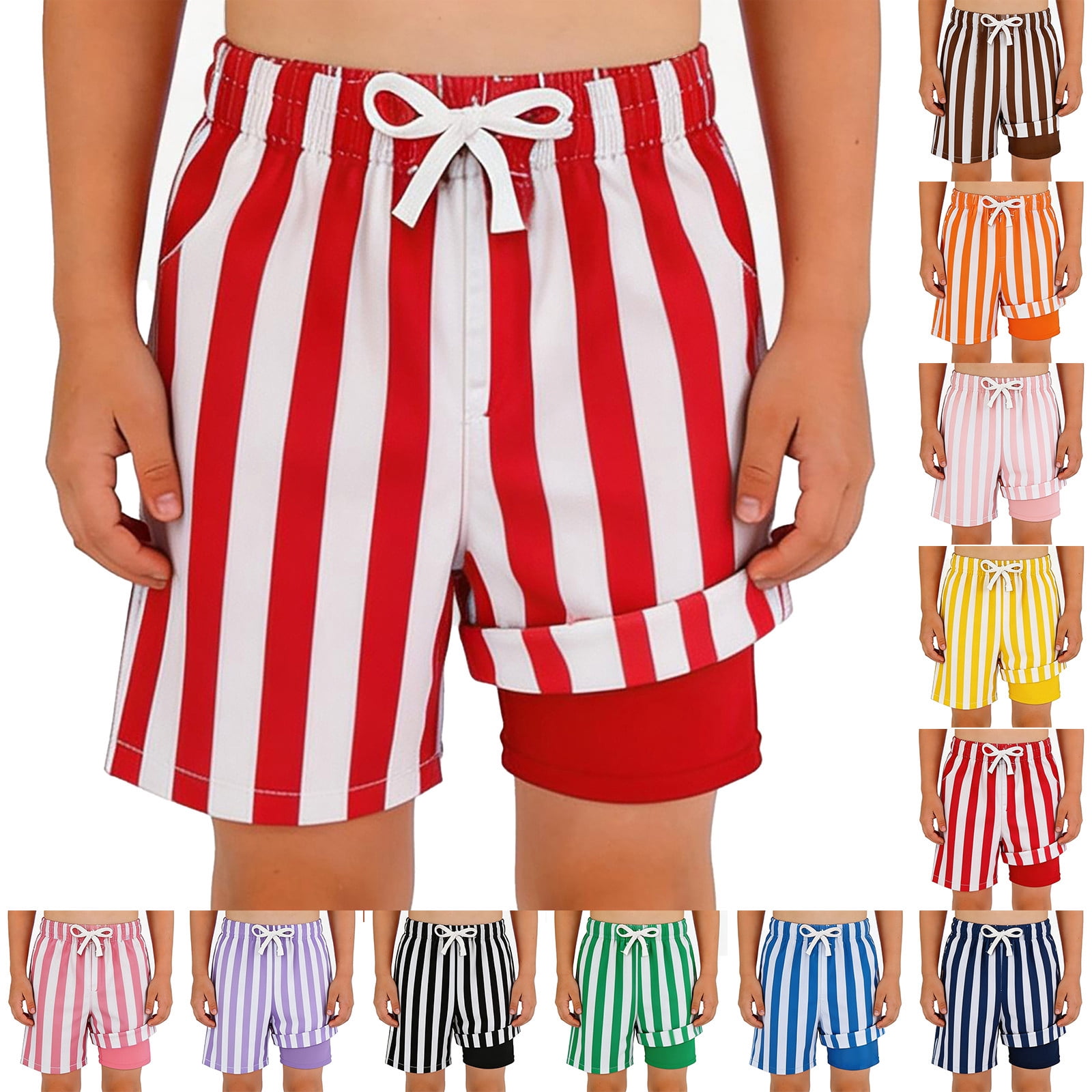 Boys Swim Trunks with Compression Liner Toddler Kids Boys Swim Shorts Striped Bathing Suit