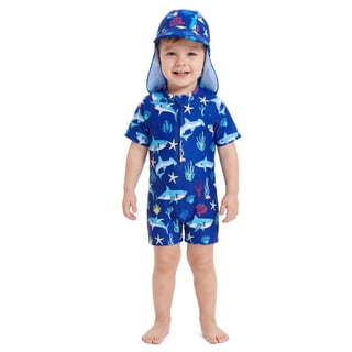 Baby Bathing Suit UPF 50+ Sun Protection One Piece Zipper with Sun Hat Infant Beach Swimwear Boys Bathing Suit