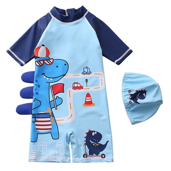 Boys Swimsuit 2 Piece Rash Guard Swimsuits Elastic Waistband for Easy on Kids Swimsuits Set Beach Holiday Top Navy 6-7 Years