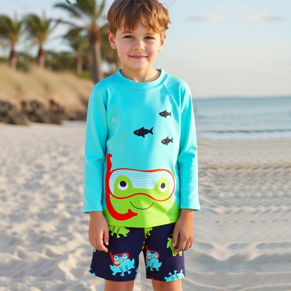 Boys Swimsuit Breathable Pique Fabric Color Block Short Sleeve Polo for ...