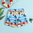 thumbnail image 1 of Boys Swimsuit Kids Swim Trunks Multicolor Stripe Coconut Print Quick Dry Drawstring Flat Leg Fit Toddler Bathing Suit Boy White 2-3Y, 1 of 7