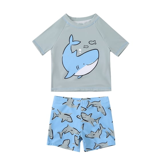 Boys Swimsuit Kids Toddler Boys Quick Dry Swimwear Cartoon Whale Prints Sun Protection Beach Swimsuit 2Pcs Set Baby Swimsuit Grey 12 Months-24 Months
