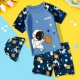thumbnail image 1 of Boys Swimsuit Set 3 Piece Tropical Dino Print Swim Suits with Hat UPF 50+ Short Sleeve Rash Guards Bathing Suit (5-6 Years, Blue 01), 1 of 3