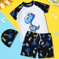 thumbnail image 1 of Boys Swimsuit Set 3 Piece Tropical Dino Print Swim Suits with Hat UPF 50+ Short Sleeve Rash Guards Bathing Suit (9-11 Years, White), 1 of 3