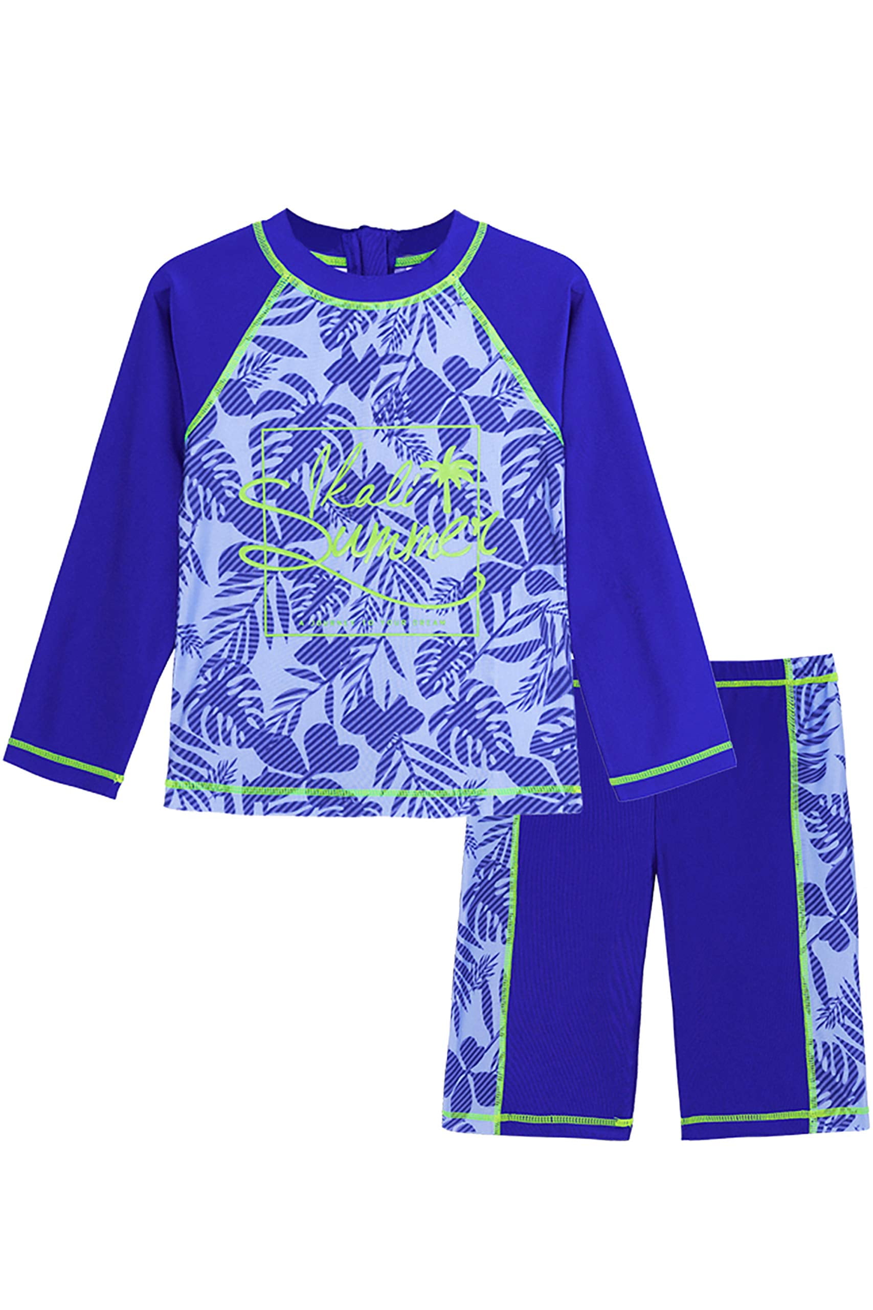 Boys Swimsuit Two Piece, Hawaii Palm Leaf Print Swimwear, Long Sleeve