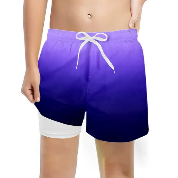 Boys Swimsuits Fashion Casual Swim Trunks With Compression Liner Stretch Swim Shorts Swimwear Dark Purple