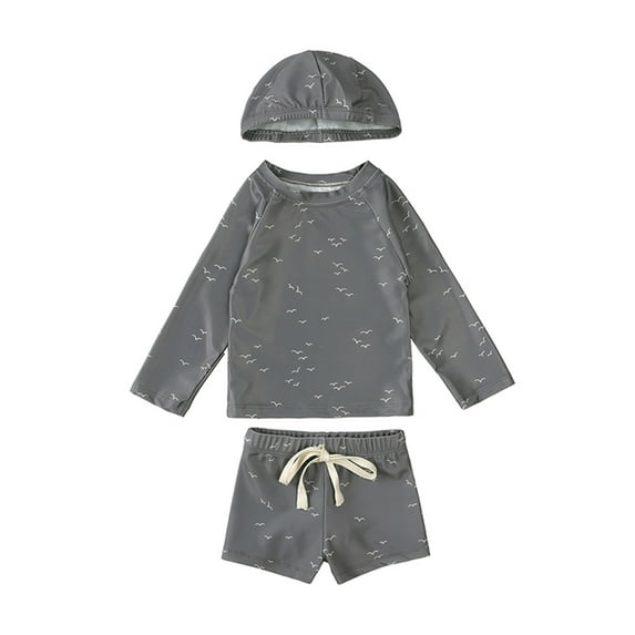 Boys Swimsuits Kids Three Piece Rash Guard Floral Trunk Cap Swimwear