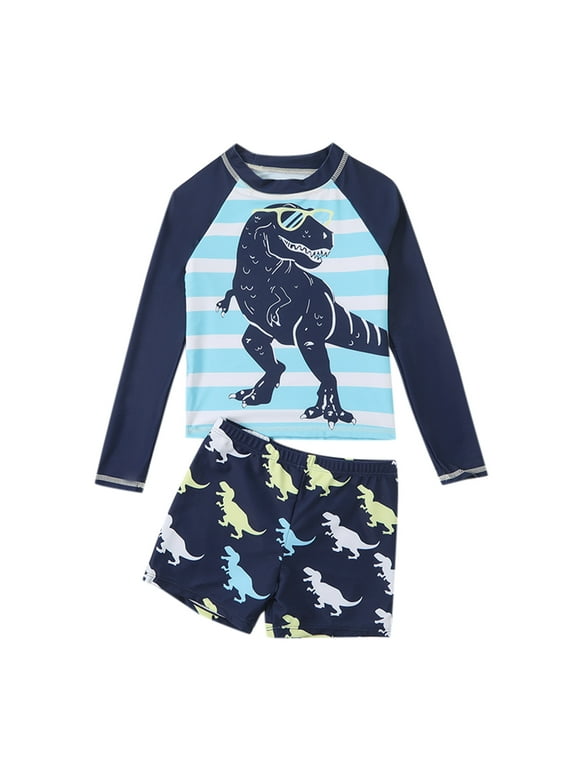 Boys Swimsuits Set For Boys 2 Piece Long Sleeve Swim Shirts Bathing Suits With Trunks ,7-8 Years,Blue