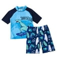 thumbnail image 1 of Boys Swimsuits Size 6-7 Fashion Scale Printed Bathing Suit Set Short Sleeve Shirts Shorts Hat 3 PC Rash Guard Sunsuit Boy Swimming Suits Kids Swimwear Sets X02-Navy 4-5 Years, 1 of 7