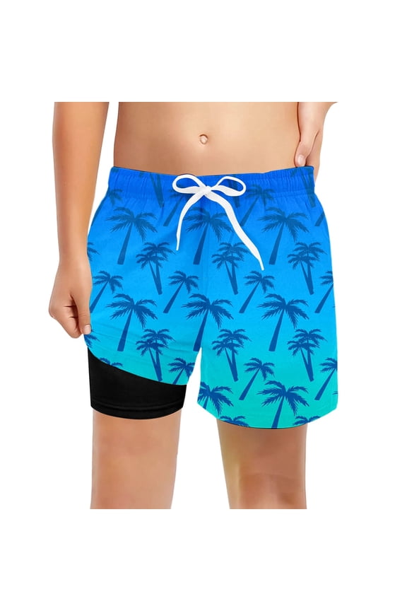 Boys Swimsuits Swim Trunks Shorts Toddler Teen Swimming Shorts With Compression Liner Board Shorts Bathing Swimwear Blue