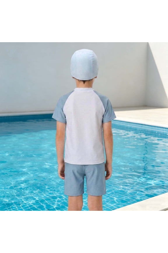 Boys Swimwear Cute Cartoon Rash Guard Set Short Sleeve Trunks Toddler