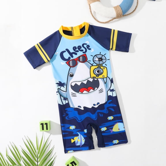 Boys' Swimwear One Piece Set Cartoon Shark Cheese Print Swimwear Blue 3 Y-4 Y