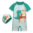 thumbnail image 1 of Boys Swimwear Set Casual Dinosaur 1 Piece Zipper Hat Rash Guard Surfing Beach Essentials for Boy,Green,5-6 Years, 1 of 8