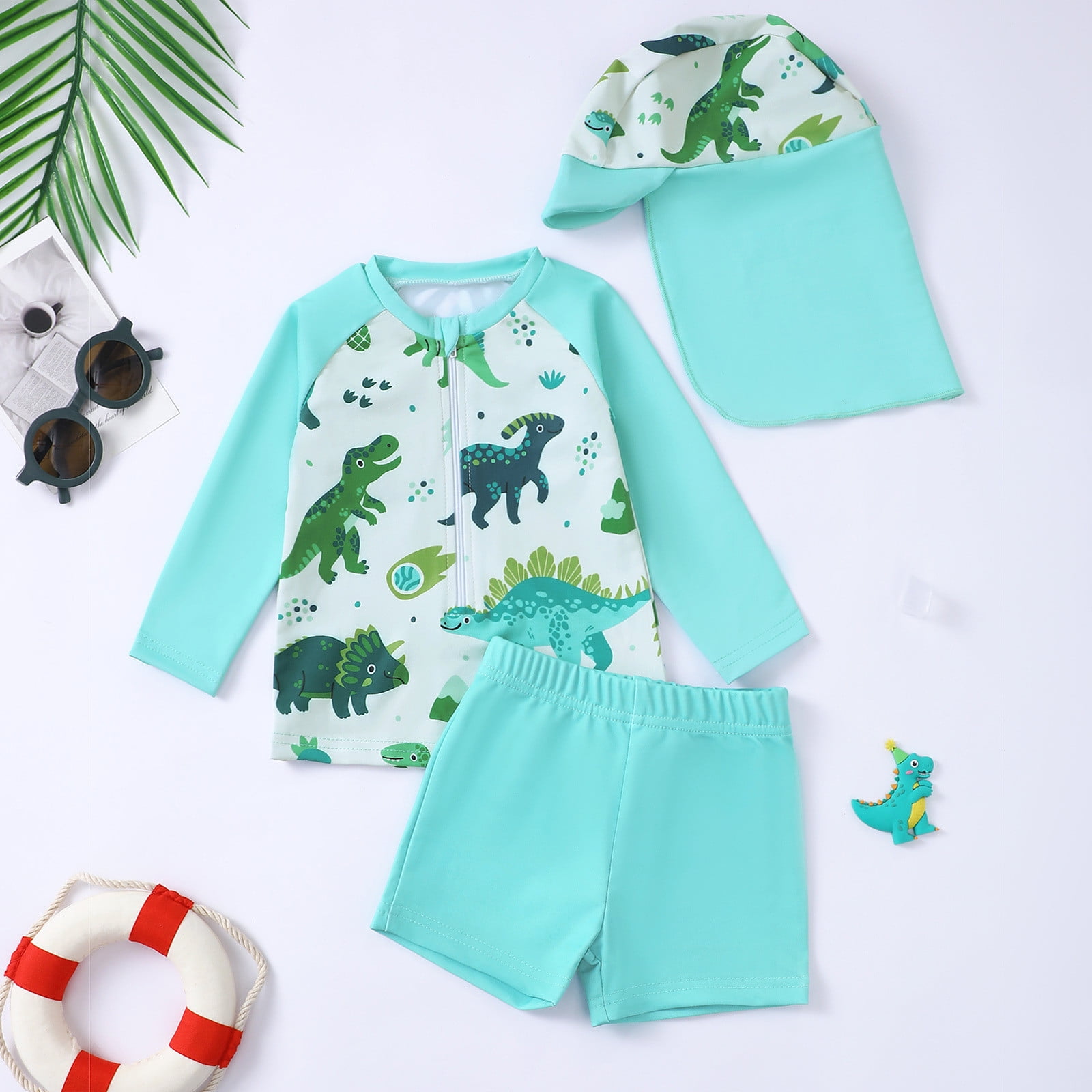 Two-Piece Quick Dry Boys Dinosaur Swimsuit - Comfortable Shirt & Pants For Kids